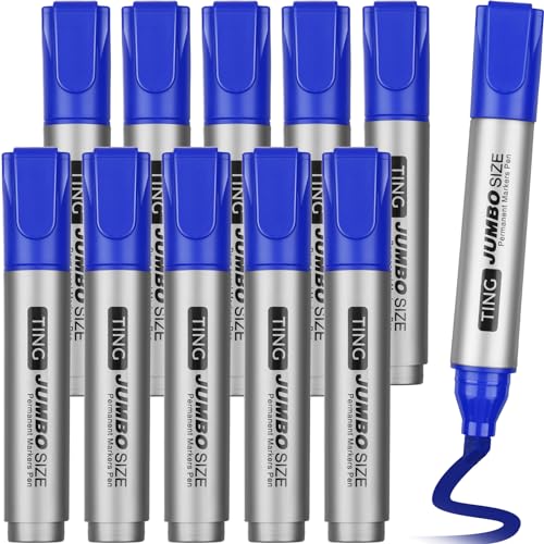 Fuutreo 10 Pack Jumbo Permanent Markers Bulk Large Chisel Tip Permanent Markers Quick Drying Waterproof Big Huge Poster Pens for Office, Logistics Company and More(Blue) - color: Blue