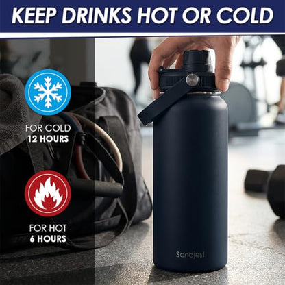 Insulated Stainless Steel Water Bottle 32oz, Vacuum Chug Lid Travel Tumbler for Men Friends Dad Brothers, Birthday Christmas Fathers Day (Navy) - color: Solid Color 5