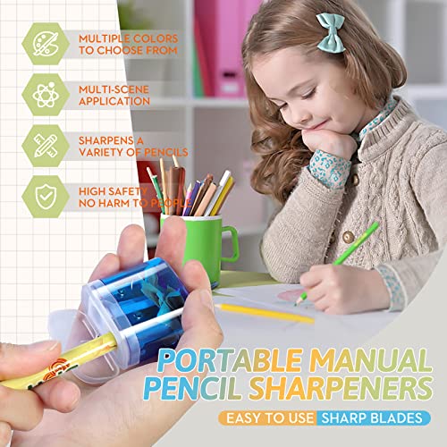Shemira 60 Pack Pencil Sharpeners Bulk, Manual Pencil Sharpener for Kids, Double Hole Handheld Portable Pencil Sharpener, Great for School Classroom Supplies, Office, Home, 4 Colors