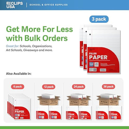 Wide Ruled Loose Leaf Paper Wide Ruled Notebook Paper Lined Writing Filler Paper 10.5” x 8” 56 gsm 450 Sheets 150 Sheet Per Pack (3 Pack) - size: 3 Pack
