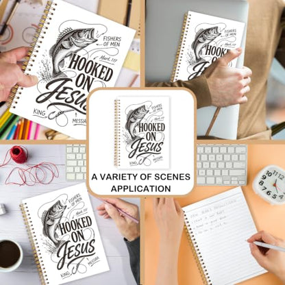 Christian Fishing Spiral Notebook for Women Men 5.5x8.3 Inch | Fishers of Men Mark 1:17 Bible Verse Religious Notebook Journal,Christian Fishermen Gifts for Women Men - color: Christian Fisherman white