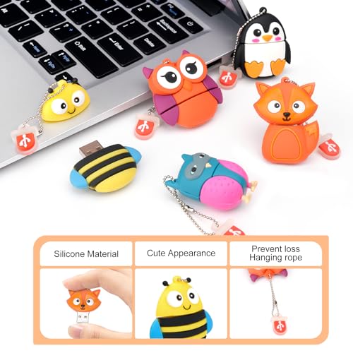 32GB USB Flash Drive Pack of 5 Pcs, BorlterClamp Thumb Drive with Cute Animal Pattern Lovely Memory Sticks - color: Cute Animal Pattern 32GB*5