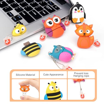 32GB USB Flash Drive Pack of 5 Pcs, BorlterClamp Thumb Drive with Cute Animal Pattern Lovely Memory Sticks - color: Cute Animal Pattern 32GB*5