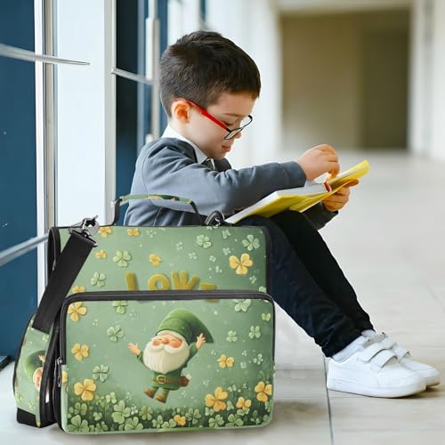 Golden Clover Gnome Zipper Binder 3 Ring 1.5 Inch School Binder Organizer with Shoulder Strap Handle File Folder Pockets Large Capacity Students Girl Boy Men Office Work - color: Golden Clover Gnome