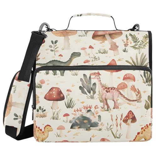 ALAZA Zipper Binder 3 Ring Cute Mushroom Dinosaur Binder Organizer with Zipper and Shoulder Strap Large Capacity Multi-Pocket Trapper Keeper File Folder for Office Supplies - color: Multicolored 11