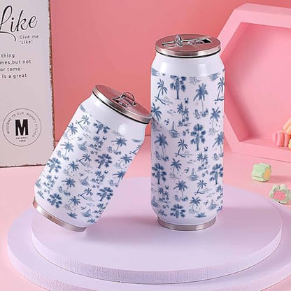 T&H XHome Ocean 14oz Stainless Steel Tumbler with Lid & Straw-Double Wall Vacuum Insulated Travel Mug Summer Coconut Trees Shells Sailing Vessel Water Bottle Coffee Beverage Drinks Cup - size: 14 Ounces