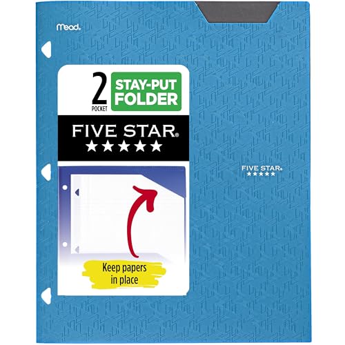 Five Star 2-Pocket Folder, Plastic Folder with Stay-Put Tabs, Fits 3-Ring Binder, Holds 8-1/2" x 11" Paper, Tidewater Blue (333420H-ECM) - color: Tidewater Blue