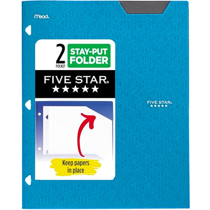 Five Star 2-Pocket Folder, Plastic Folder with Stay-Put Tabs, Fits 3-Ring Binder, Holds 8-1/2" x 11" Paper, Tidewater Blue (333420H-ECM) - color: Tidewater Blue