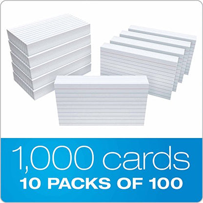 Oxford Ruled Index Cards, 3" x 5", White, 1,000 Cards (10 Packs of 100) (31) - size: 3 x 5, 1000 Count