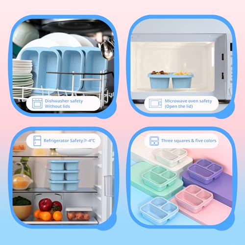 Snack Boxes (3 Pack) - Stackable Bento Boxes with 3 Compartments, Meal Prep Containers Reusable, Lightweight Lunch Containers for Kids and Adults, BPA Free (Blue) - color: Blue