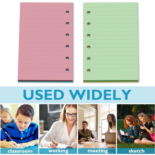 Ireer 6 Hole Mini Lined Paper Refill 200 Sheets Blank Planner Refills Loose Leaf Papers 3 x 5 Inches for Binders Planner Inserts Mini Ruled Filler Books Memo Papers Notebooks(Pink Blue Yellow Green) - color: Pink Blue Yellow Green