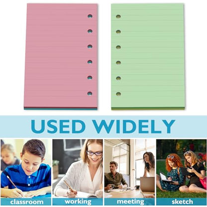 Ireer 6 Hole Mini Lined Paper Refill 200 Sheets Blank Planner Refills Loose Leaf Papers 3 x 5 Inches for Binders Planner Inserts Mini Ruled Filler Books Memo Papers Notebooks(Pink Blue Yellow Green) - color: Pink Blue Yellow Green