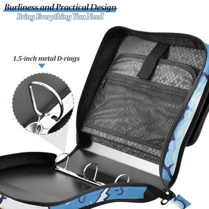 Cute Thunders Cloud Blue Zipper Binder 3 Ring 1.5 Inch School Binder Organizer with Shoulder Strap Handle File Folder Pockets Large Capacity Students Girl Boy Men Office Work - color: Cute Thunders Cloud Blue