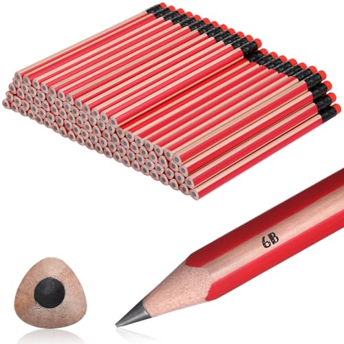 Seajan 96 Pcs 6B Jumbo Pencils, Big, Fat, Thick, Triangular Pencils Refill with Eraser 7 Inch Large Pencil for Kids Beginners Preschoolers Kindergarten School Office Christmas Gifts(Red) - color: Red, style: 6B