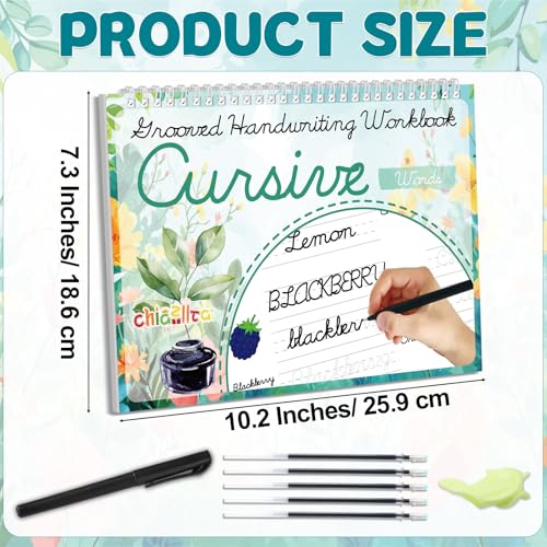 chiazllta 2 Pack Cursive Grooved Handwriting Workbooks Magic Grooved Cursive Reusable Writing Practice Copy Books with Disappearing Ink Pens for Beginners Learning Activities Supplies (Words&Sentence) - style: Words&Sentence