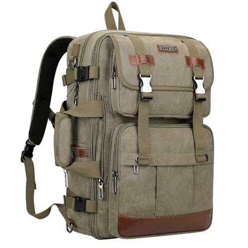 WITZMAN Canvas Travel Backpack for Men Large Laptop Backpack Fits 16 Inch | Expandable 32L to 42L, Carry-on Airline Approved Convertible Shoulder Rucksack, For Vacation, Overnight Trip, A6617 Green - color: Army Green