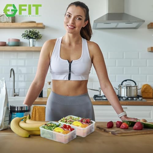 FIT Strong & Healthy Bento Lunch Box & Meal Prep Containers, Food & Snack Storage for Adults & Kids, Microwave, Freezer, & Dishwasher Safe, Reusable, Airtight Lid, Removable Compartments, 39oz, 6 Pack - size: 6 Pack, 39 oz