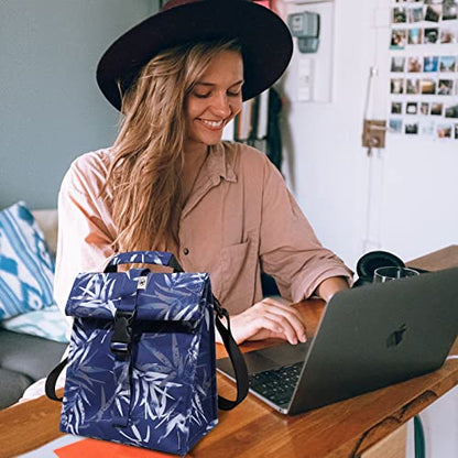 SUNNY BIRD Insulated Lunch Bag Rolltop Lunch Box (Blue Bamboo) - color: Blue Bamboo