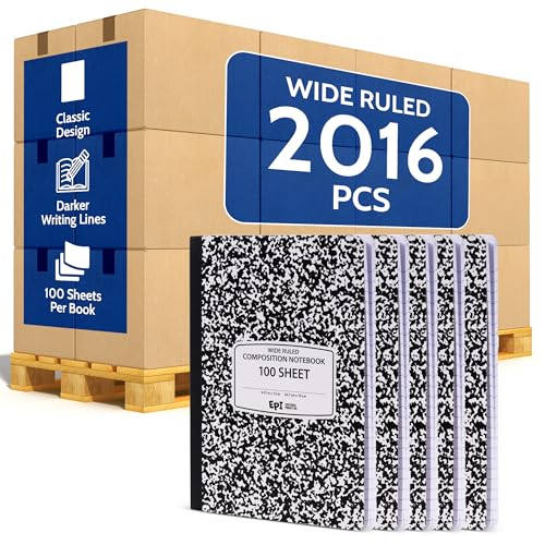 2016 Pack (Pallet) EPI Wide Ruled Composition Notebook Bulk, 200 pages (100 Sheets), 9-3/4 x 7-1/2, Black Marble, Bulk School Supplies, Heavy Duty, Durable Office Notebooks, Sturdy Sewn Binding - size: Pack of 2016, style: Wide Ruled