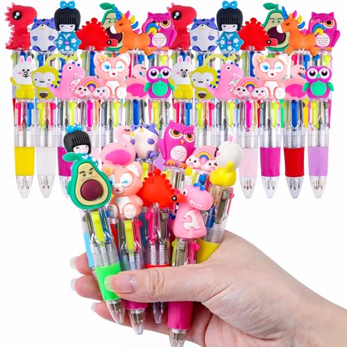 DIYASY 30 Pcs Mini Multicolor Ballpoint Pens, 4-in-1 Multicolored Retractable Pen Bulk Cute Animals Pens for Office Supplies 15 Styles - style: Cute