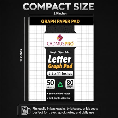 8.5x11 Graph Paper Pad, 80 GSM, 1 Pack, 50 Sheets | Letter size graph paper for school, office, and study sessions