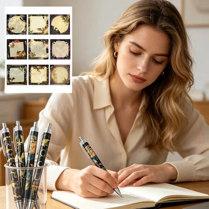 Wxiben Dragon Sticky Notes with Pens - 18 Pcs Fantasy Ballpoint Pens Notepads Set Cool Dragon Notes Black Ink Pen Animal Lover Gifts for Women Men Study Office School Supplies Party Favor - color: Dragon