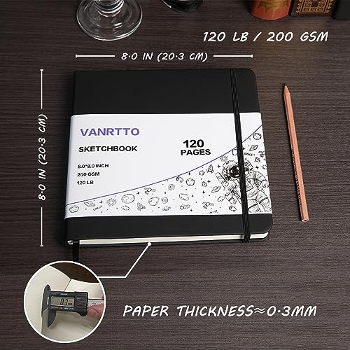 Vanrtto Hardcover Square Sketch Book, Mixed Media Sketchbook 8x8 Inch | Hardcover Square Sketchbook 120lb/200GSM Sketchbook Drawing Paper for Watercolor Mixed Media, 60 Sheets/120 Pages Sketch Pad - size: 8*8 INCH