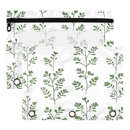 Studying 2 Pack Green Leaves Herbs Plants Spring 3 Ring Binder Pencil Pouch Bags,Clear Window Zipper Storage Case for Boys Girls School Office Supplies Cosmetics Organizers - color: Multi-herbs Leaves