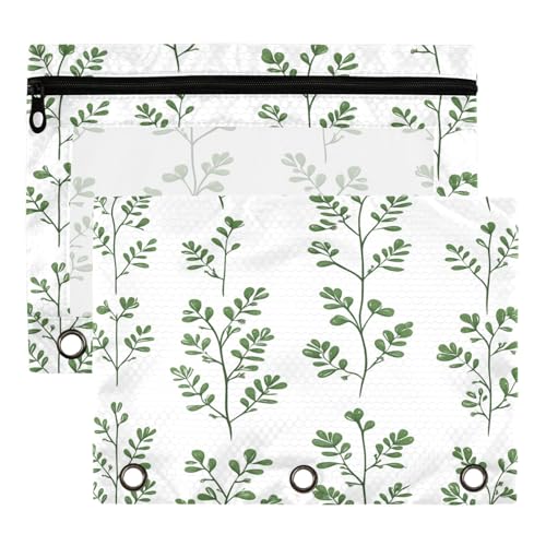Studying 2 Pack Green Leaves Herbs Plants Spring 3 Ring Binder Pencil Pouch Bags,Clear Window Zipper Storage Case for Boys Girls School Office Supplies Cosmetics Organizers - color: Multi-herbs Leaves