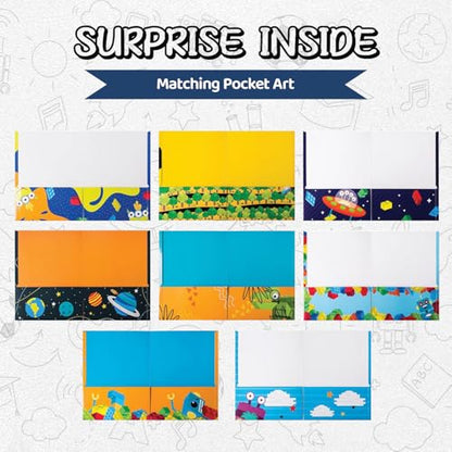 8 Kids Pocket Folders - Homework Folders in Futuristic Robots, Spaceships and Blocks Themes - Kids Folders with Pockets -8 Unique Designs in Front and Back Cover- 2 x 9.25 inch (8 Pack) - style: Futuristic Robots