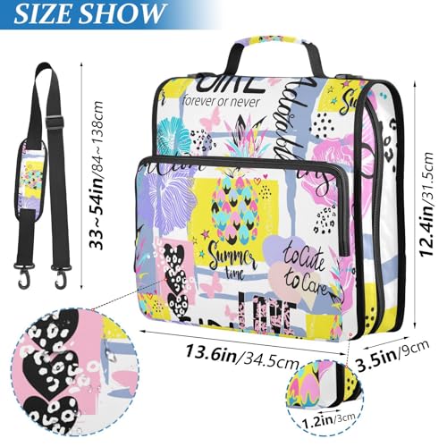 Pineapple 3 D-Ring Binder Bag Multi-Pocket Zipper Organizer | with Handle and Detachable Shoulder Strap Holds 500 Sheets for School Office Supplies - color: Dhb-106