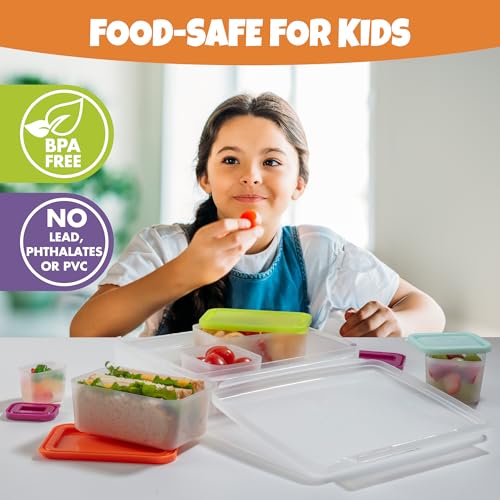 Bentology Bento Lunch Box Set w 5 Leakproof Made-to-Size Snack Containers & Built-In Utensil Holder- Meal Prep Made Easy w Reusable, Kid's Back to School or Office- Durable, BPA Free, Dishwasher Safe - color: Clear Teal
