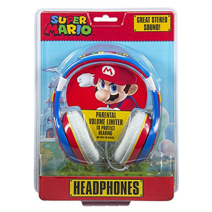 eKids Super Mario Kids Headphones, Adjustable Headband, Stereo Sound, 3.5Mm Jack, Wired Headphones for Kids, Tangle-Free, Volume Control, Childrens Headphones Over Ear for School Home, Travel | Adjustable Headband - color: Super Mario
