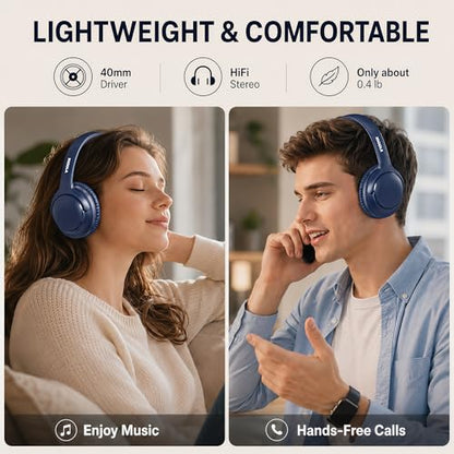 MIDOLA Bluetooth Headphones Over Ear, 68H Playtime Wireless Headphones with Microphone, 6 EQ Modes, HiFi Stereo Deep Bass, Foldable Lightweight Headset for Home Office, Cellphone, PC, Blue - color: Blue