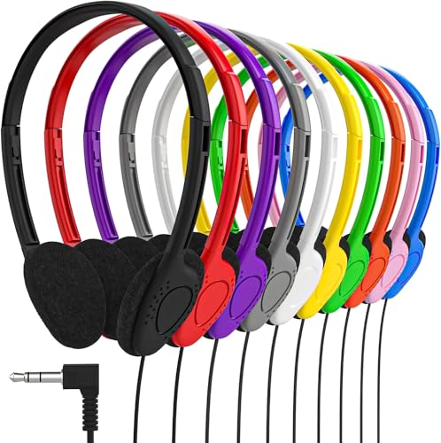Maeline Bulk Classroom Headphones 40 Pack On-Ear Wired School Headphones with Foam Ear Cushions, 3.5mm Student Headsets for Kids, Testing, Library, Chromebook, Tablet – Multi Color - color: Multi (Foam Cushions), size: 40 Pack