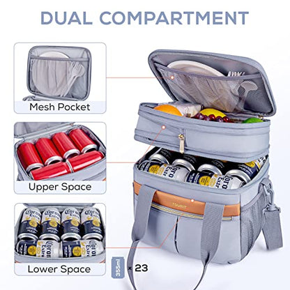 TOURIT Insulated Lunch Box Bag, Double Deck Leakproof Cooler Tote for Work Office Picnic, Expandable Lunch Container, Grey - color: Gray