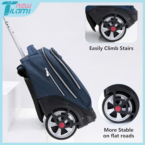 NEW TILAMI 19 inch Rolling Backpack Teens Rolling Backpack Cute Wheeled Laptop Backpack Bookbag Roller Travel Bag College, Navy Blue - color: Navy Blue