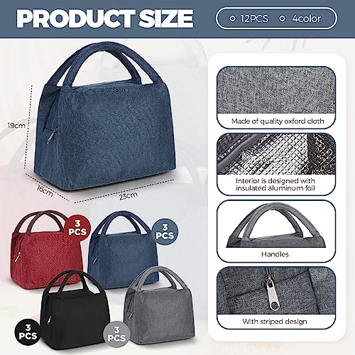 Chunful 12 Pcs Lunch Bags Bulk Reusable Insulated Lunch Box Bags with Aluminum Leakproof Tote for School Students Kids Women Men Children Adult Office Work Employees Travel - color: Multicolor