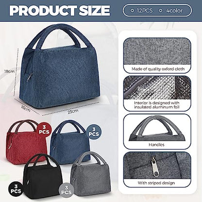 Chunful 12 Pcs Lunch Bags Bulk Reusable Insulated Lunch Box Bags with Aluminum Leakproof Tote for School Students Kids Women Men Children Adult Office Work Employees Travel - color: Multicolor