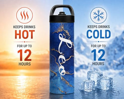 Custom Leakproof Water Bottle 20oz| Gym Tumblers| Running Cup| Adult Tumbler| Marble Sport Bottle (Blue) - color: Blue