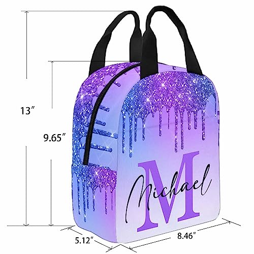 Customize Name Casual School Backpack for Kids, Personalized Gradient Blue & Purple Glitter Schoolbag Shoulder Bag Custom Lunch Box Bag Travel Daypack for Students Boys Girls Back School Gifts Picnic - color: Multi 11