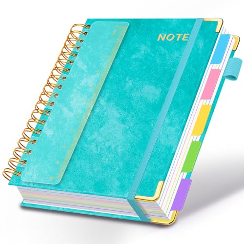 Hardcover Spiral Notebooks for Work 8.5''x 11'', 300 Pages 5 Subject Notebook with Dividers & Tabs, A4 Spiral Journal for Women, College Ruled Notebooks for School Note-Taking (Cyan) - color: Cyan, size: 8.5''x 11''