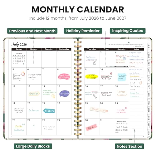 Planner 2026-2027, Academic Planner Weekly and Monthly, Jul 2026 - Jun 2027, Spiral Bound School Planning Tool with Tabs and Pocket, Perfect for Students & Teacher, 6.3" x 8.5", Iris Peony - color: O-Iris Peony, size: 6.3"x8.5" (A5)