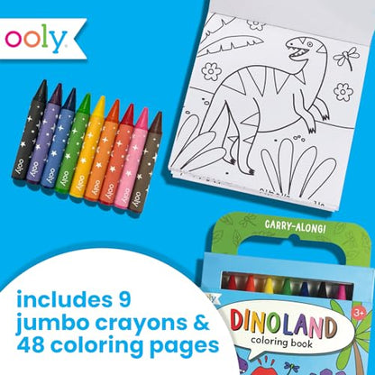 Ooly Kids Travel Activity Kit – 9 Jumbo Crayons & 48 Coloring Pages, Car Crafts for Kids, Mess-Free Road Trip Art Set, Airplane Activities – Dinoland - color: Dinoland
