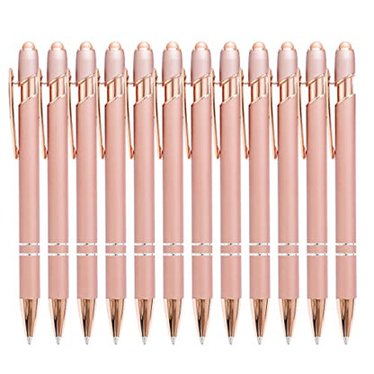 PASISIBICK 12 Pieces Rose Gold Ballpoint Pen with Stylus Tip, 2 in 1 Rose Gold Stylus Pens Stylish Pen, Metal Stylus Pen for Touch Screens, 1.0 mm Black Ink(Pack of 12) - color: 12 Pcs Rose Gold Stylus Pens