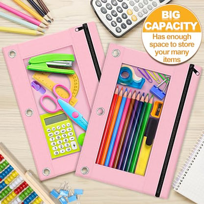 Pencil Pouch for 3 Ring Binder, 2 Pack Pencil Bags with Zipper, Pink Pencil Case for Classroom School Office Supplies, Large Sturdy and Durable Cloth Pencil Pocket for 3 Holder Binder - color: Pink