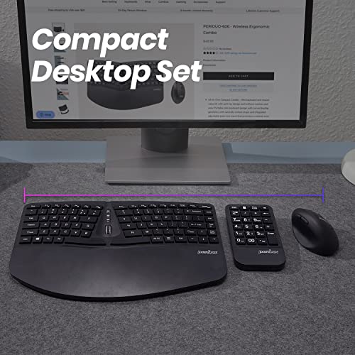Perixx PERIDUO-606A, 3-in-1 Wireless Compact Ergonomic Keyboard with Vertical Mouse and Numeric Keypad - Adjustable Palm Rest - Tilt Wheel - Membrane Low Profile Keys - US English