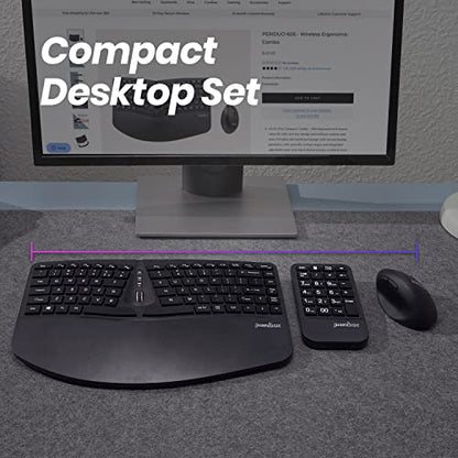 Perixx PERIDUO-606A, 3-in-1 Wireless Compact Ergonomic Keyboard with Vertical Mouse and Numeric Keypad - Adjustable Palm Rest - Tilt Wheel - Membrane Low Profile Keys - US English