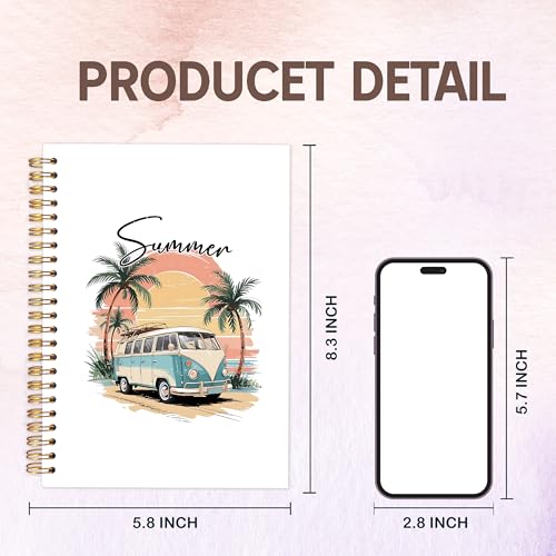 KAOWT Tropical Summer Beach Notebook Journal, Coastal Beachy Notebooks for Note Taking, Gifts for Beach Lovers, Ocean Journal, Retro Sunset Surf Bus Hardcover Spiral Notebook 5.5x8.3in - color: Summer notbook-bus