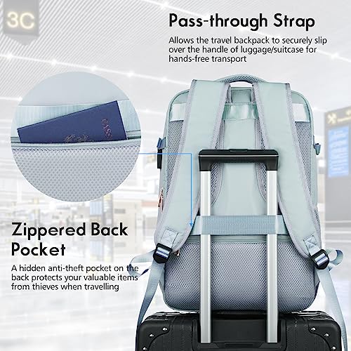 MOMUVO Large Travel Backpack Women, Flight Approved Carry On Backpack, Water Resistant Anti-Theft Large Casual Daypack Fit 17 Inch Laptop with USB Charging Port, Blue - color: Blue, size: 17.3 inch